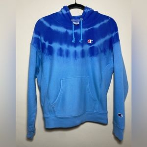 Champion Reverse Weave Chest Logo Blue Tie-Dye Hoodie Sz S